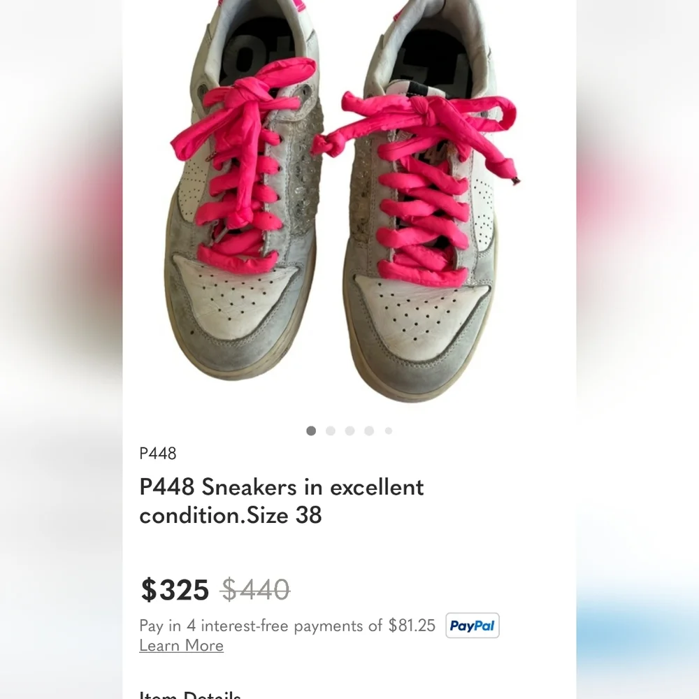 P448 Mason Sneaker White/Chess leather Puffy Pink Laces Size 39 US Size 8.5-9